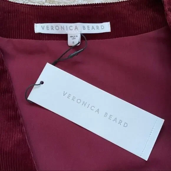 NWT Veronica Beard Orial Burgundy Red Corduroy Zip Front Mini Dress Size 8